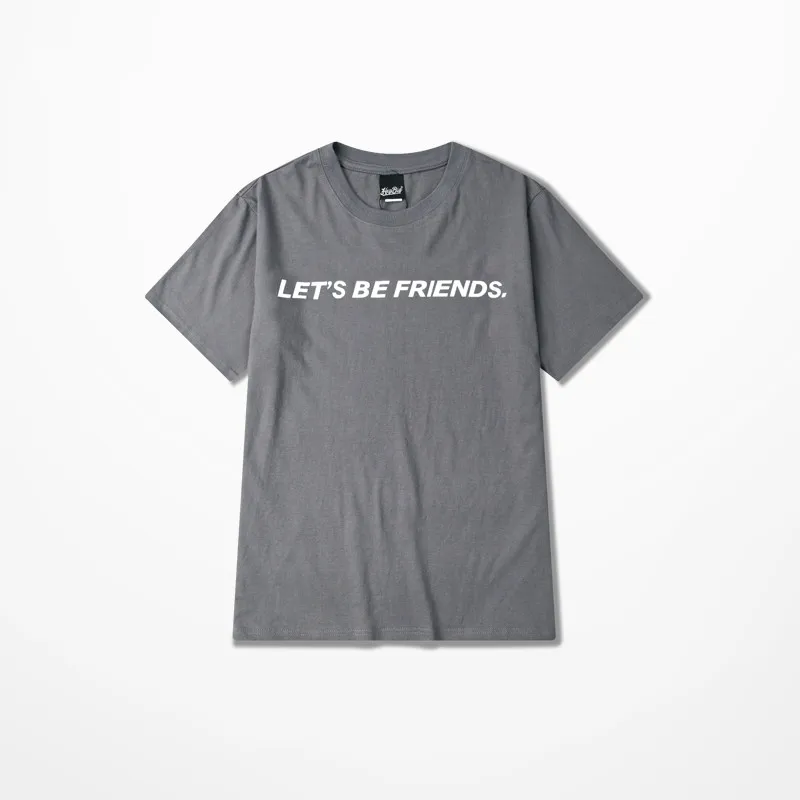 Мужская футболка с принтом Let's Be Friends серая/желтая в стиле Харадзюку Uzzang лето