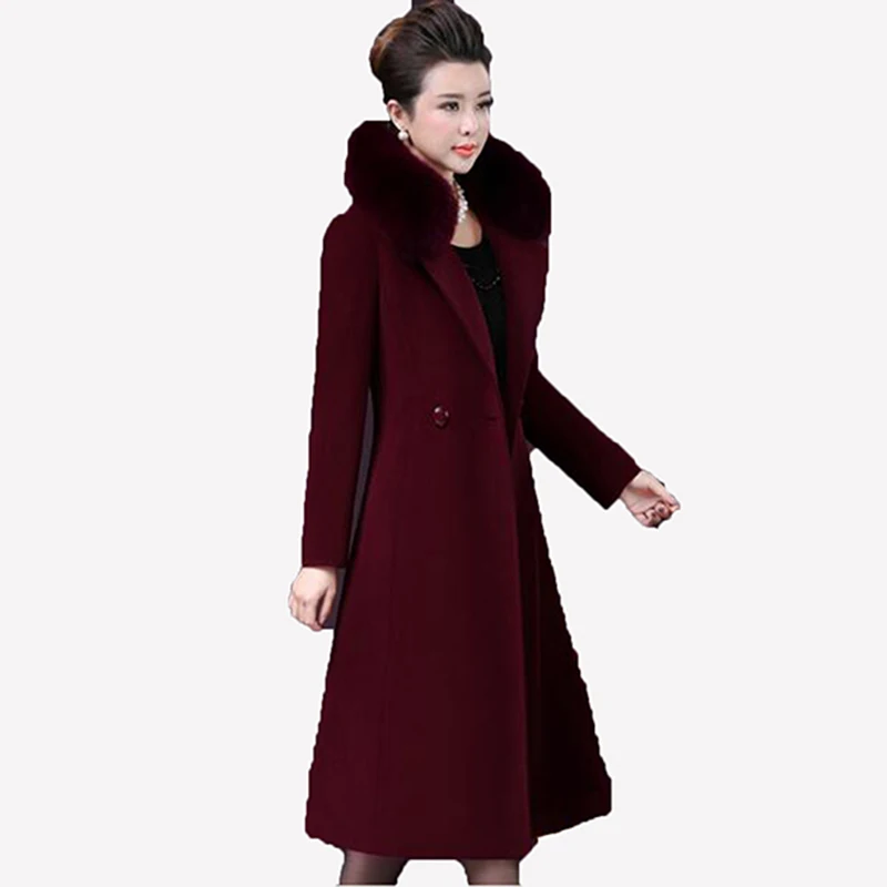 Новинка зима 2017 Женское шерстяное пальто с толстым воротником из лисьего меха
