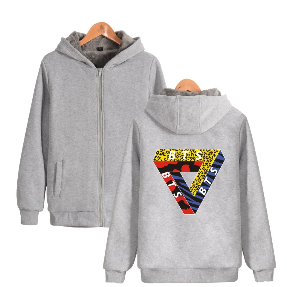 BTS Funy Color Triangle Hoodie With Zipper Men Women Fashion Clothing Top Brand Thick Warm Winter Hooded Sweatshirts | Мужская одежда