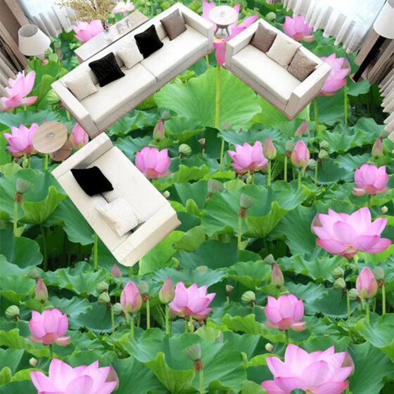 Пользовательские фото обои 3D лотос лист пруд цветок пол наклейка Ванная Кухня