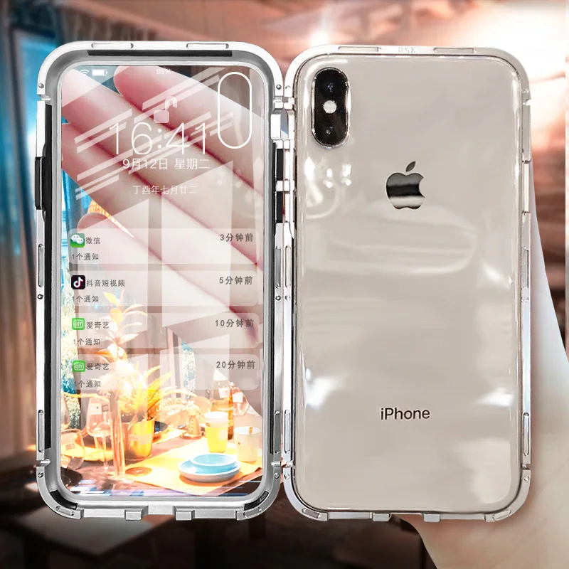 360 Полный Чехол магнитный металлический чехол для iPhone 11 Pro XS MAX XR X защитный чехол с закаленным стеклом для iPhone 7 8 6 6S Plus Coque