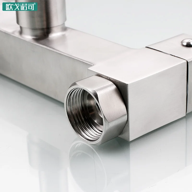 

Square double handles kitchen sink faucet has spray water gun and holder 304 stainless steel mixer