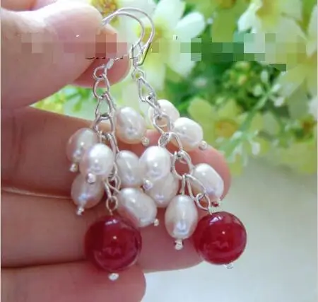 

Hot selling free shipping******** wonderful white freshwater pearls red natural earrings 925s B405