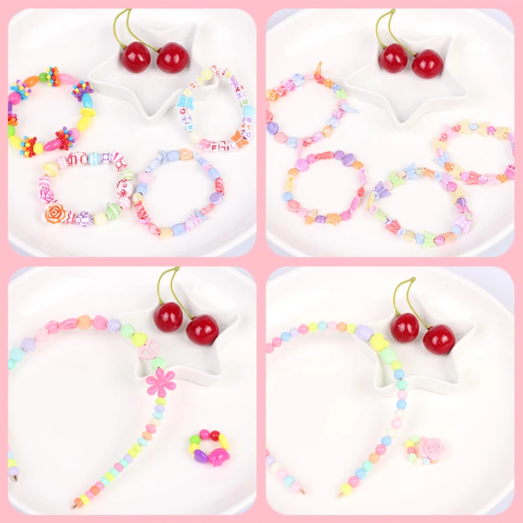 Children acrylic beads for making necklace/Bracelet/Ring with 10 meter elastic rope /kids girl DIY handmade craft educationl toy | Игрушки и