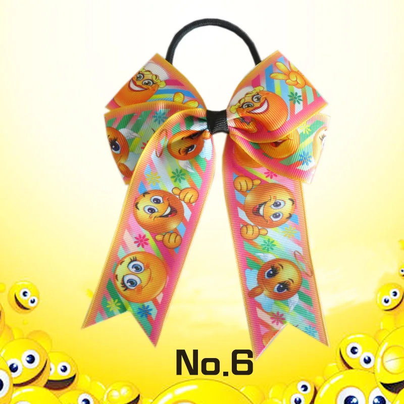 

12 BLESSING Happy Girl Hair Accessories smiling face Long Tail 4.5" Cheer Leader Bow Elastic