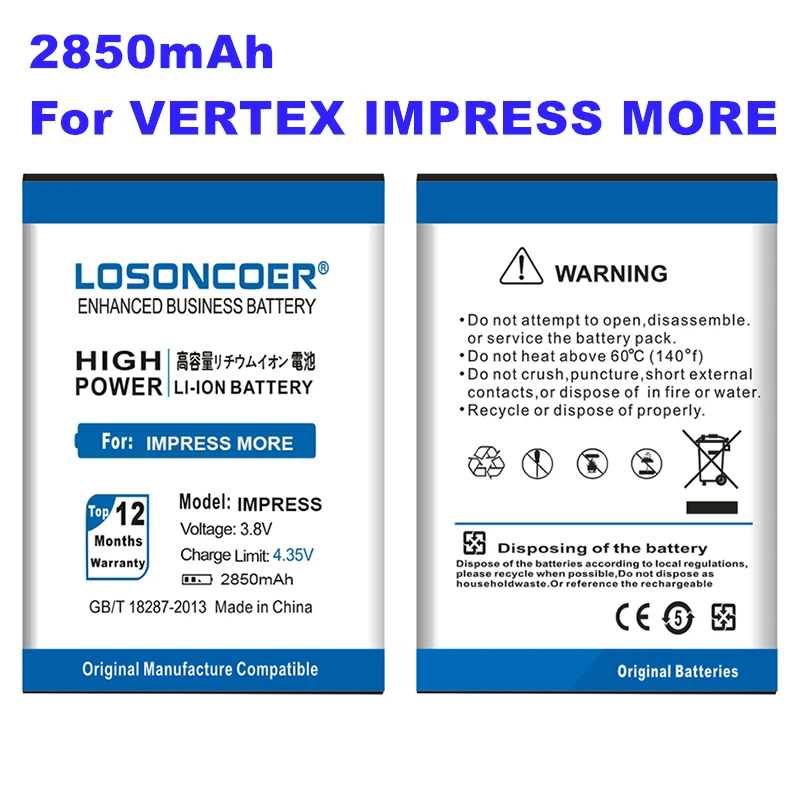 Аккумулятор LOSONCOER для смартфонов VERTEX Impress More аккумулятор большой емкости 2850 мАч в
