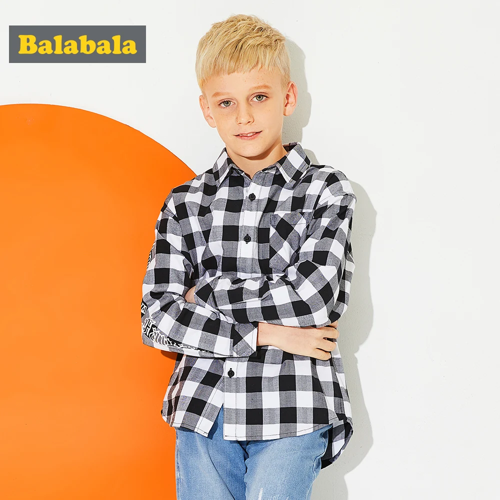 Balabala/рубашка в клетку из 100% хлопка для мальчиков с отложным воротником рубашка