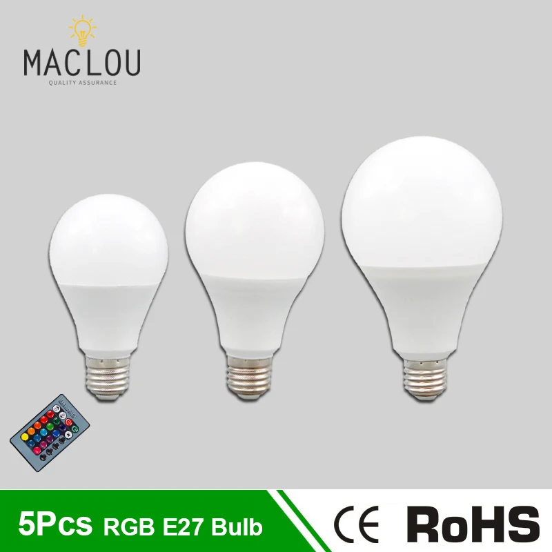 5 шт. светодиодный E27 16 цветов RGB лампа AC 85 265 в 3 Вт 7 магический меняющийся