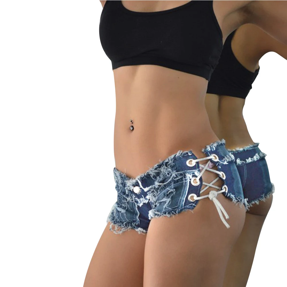 Женские сексуальные джинсовые хлопковые синие потертые Мини-джинсы с низкой