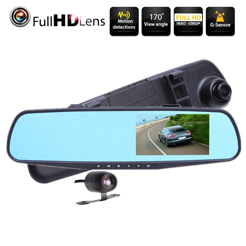 4 3 &quotFHD 1080P Автомобильный видеорегистратор с двумя объективами камера заднего