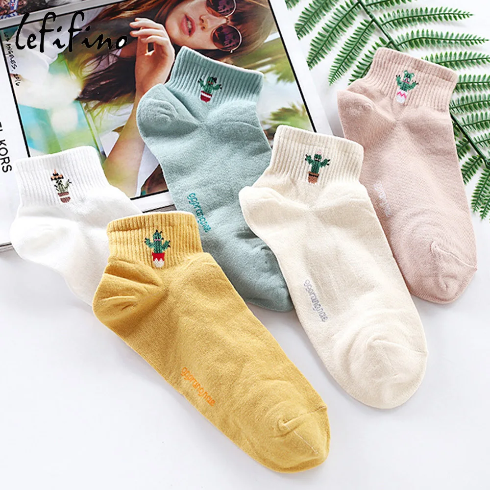 

Women cotton cute plant socks cactus cute white cozy socks Korea art cartoon summer design creative happy ankle socks teen girl