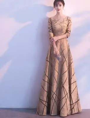 Золотой Robe De Soiree, короткие рукава, белые длинные вечерние платья,, шнуровка, Винтажный кружевной топ, дешевые платья для выпускного вечера - Цвет: Золотой