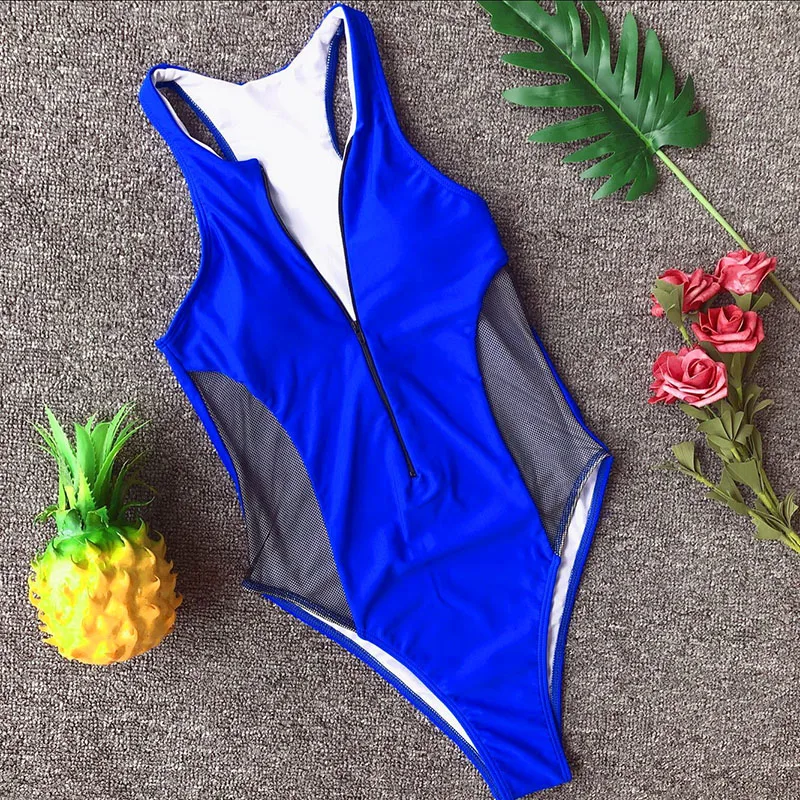 Новинка 2019 женский купальник на молнии цельный бикини черная сетка maillot de bain maios |