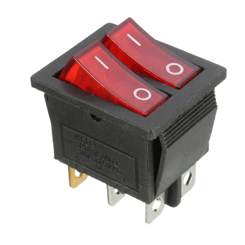 1 шт. AC 15A/250 В 20A/125 двойной красный светильник 6 контактный тумблер SPST вкл./выкл. 2