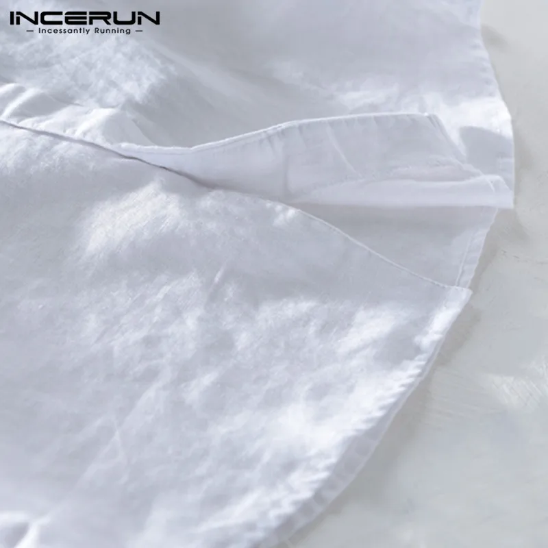 INCERUN тонкая секция Новая мужская рубашка с коротким рукавом и стоячим воротником Однотонная рубашка с коротким рукавом Мужская свободная ретро-рубашка