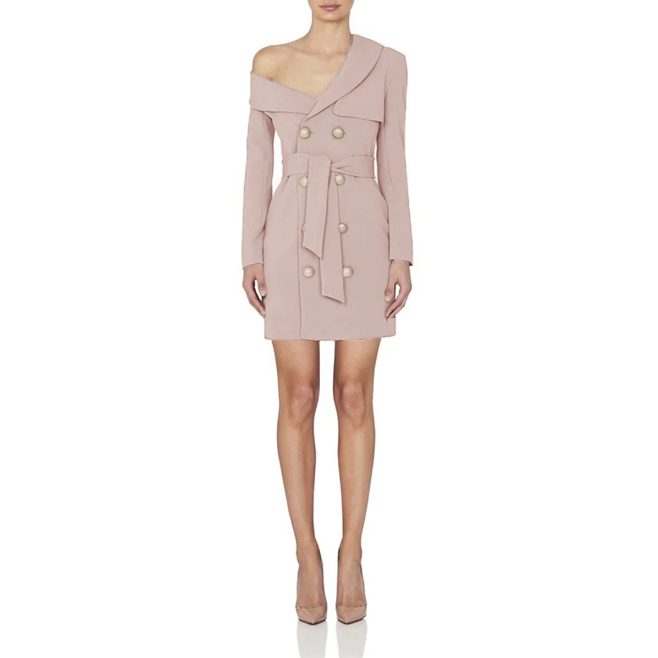 New fashion women's senior sleeve v-neck runway party dress Vestidos Bodycon jacket gold button winter sexy dress