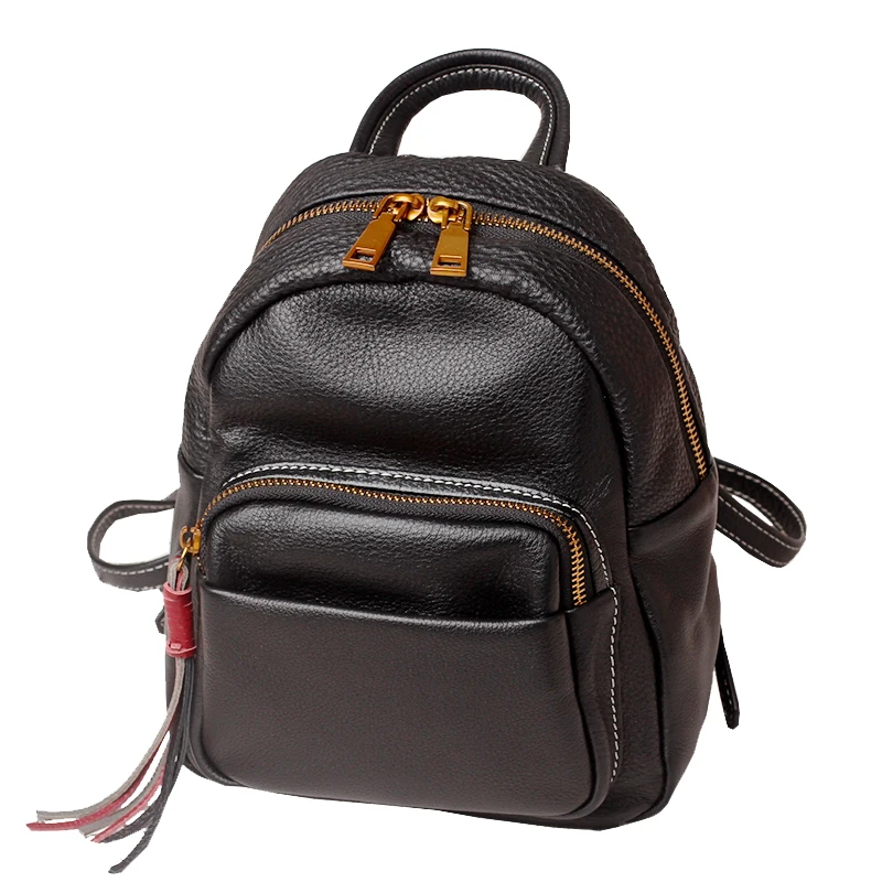 Женский кожаный рюкзак черный повседневный мини из натуральной кожи на плечо