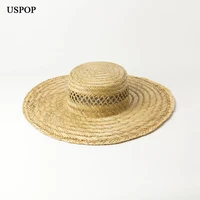 uspop new natural straw hats for women hand woven hollow out sun hats wide brim flat top beach hats