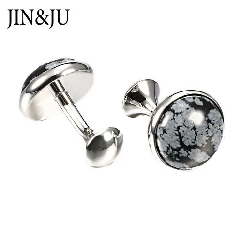 Silver Color JIN& JU Роскошные алебастерские каменные запонки для мужских рубашек Запонки Позолоченные высококачественные каменные запонки со снежинками - Окраска металла: Silver Color
