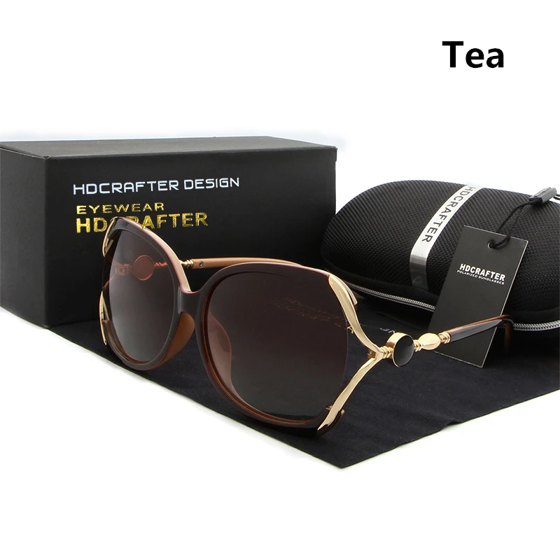 tea HDCRAFTER Роскошные брендовые поляризованные солнцезащитные очки для женщин дизайнерские солнцезащитные очки «кошачий глаз» Для женщин oculos de sol с оригинальной коробкой - Цвет линз: tea