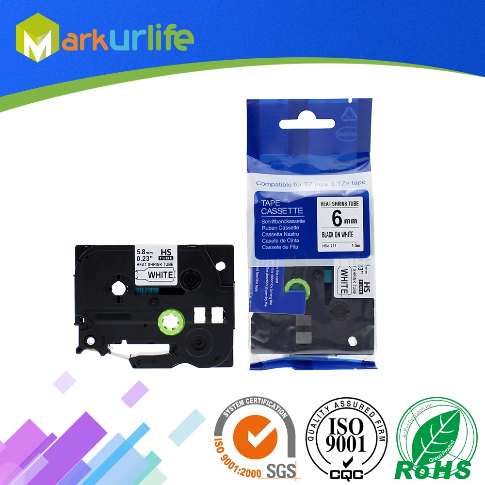 HSe-211 5 8 мм черный на белый термоусадочные/трубки для принтеров Brother PT-E300 печати