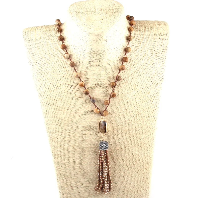 Модное ожерелье с кисточками из голубого амазонита и камня | Украшения