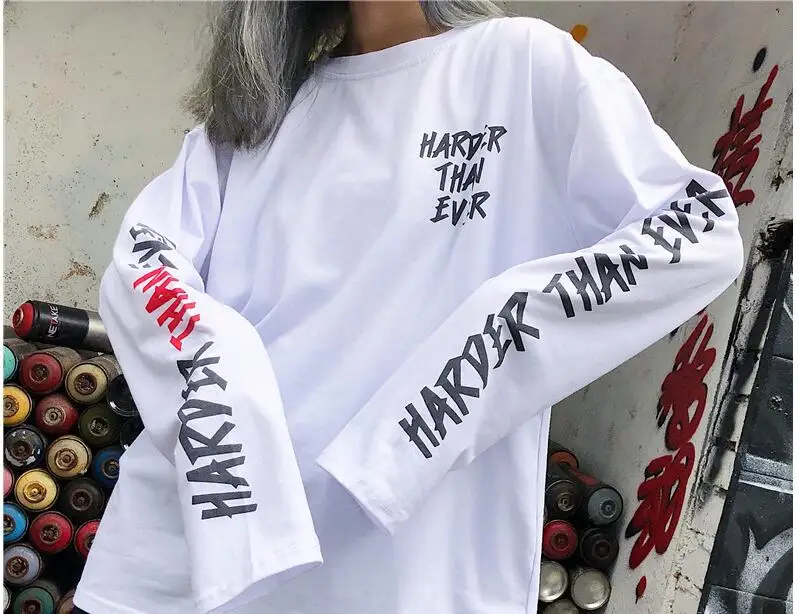 YouGeMan Футболка женская одежда весна корейский Ulzzang Harajuku уличная футболка с длинным рукавом Женская Повседневная Хип-Хоп Футболка Топ