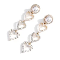 luxury pearl love heart long drop dangle earrings for women girls fashion korean jewelry statement earring brincos