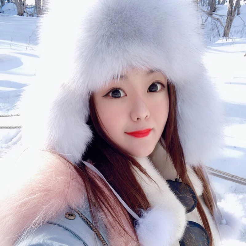 Мужская шапка бомбер из 2019 натурального Меха чернобурки со звездами и мехом