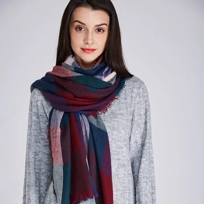 2017 winter plaid scarf dress new worsted cashmere women acrylic basic shawls female knitted fall pashmina chirstmas gift | Аксессуары