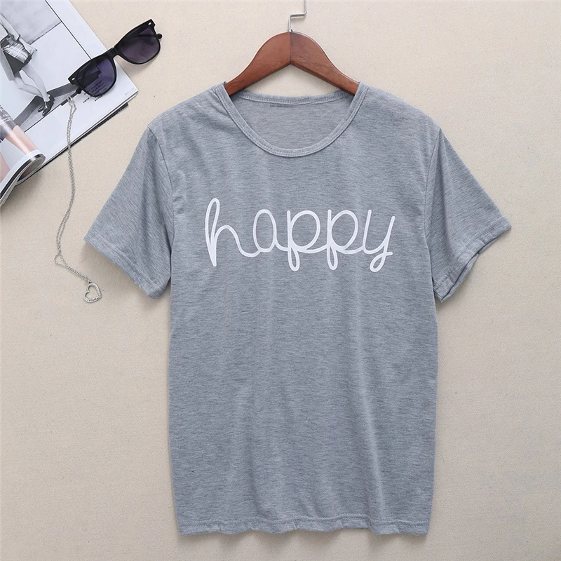 

Summer Casual Happy Printed Women T Shirt Harajuku Solid Short Sleeve Top 90s women fashion cotton simple style goth tees shirts