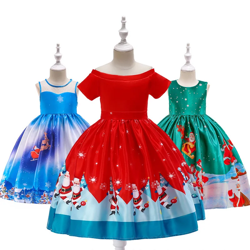 

2019 Girls Christmas Dress Baby Winter Snowman Holiday Children Clothing Princess Lace Dress Party Kids Santa Claus Costume Gift