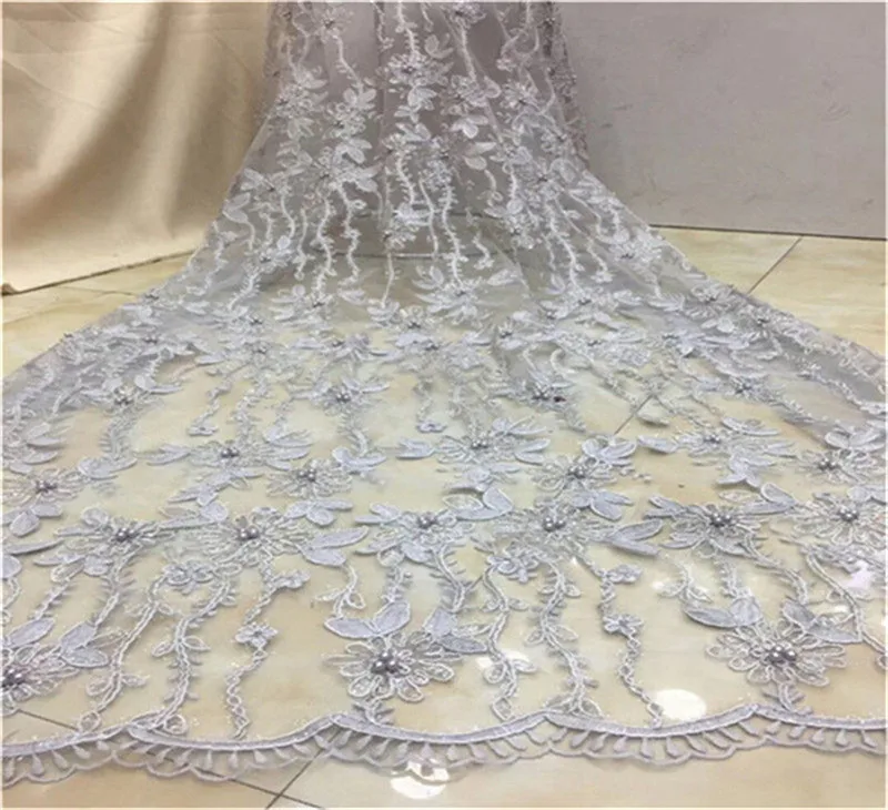 Новинка французская кружевная ткань высокого качества Нигерия 3d тюль бусины