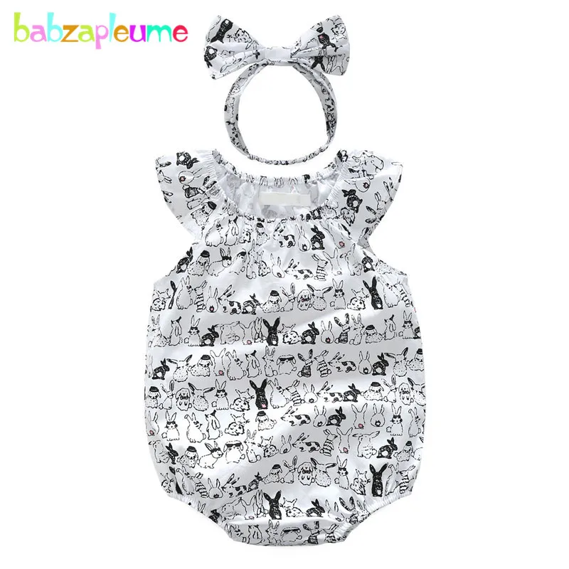 

2PCS/3-24Months/Summer Style Baby Girls Clothes Cartoon Cute Jumpsuits Sleeveless Bodysuits+Headband Newborn Clothing Set BC1103