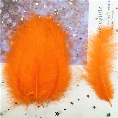 orange 50p Natural Turkey Feathers Plumes 4-6 Inches10-15cm Multicolor Chicken Marabou Feather DIY Craft Wedding Jewelry Decoration 50pcs - Цвет: orange 50p