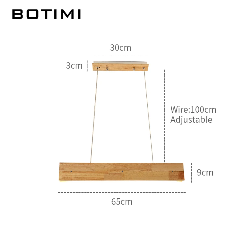 

BOTIMI Rectangle Wooden 220V LED Pendant Lights With Wood Lampshade For Dining Room Long Shaped Cord Hanging Office Lighting