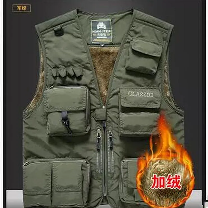 2018 sleeveless winter jacket men JEEP vest detachable leisure Many pocket Add wool photography loose director coat | Мужская одежда