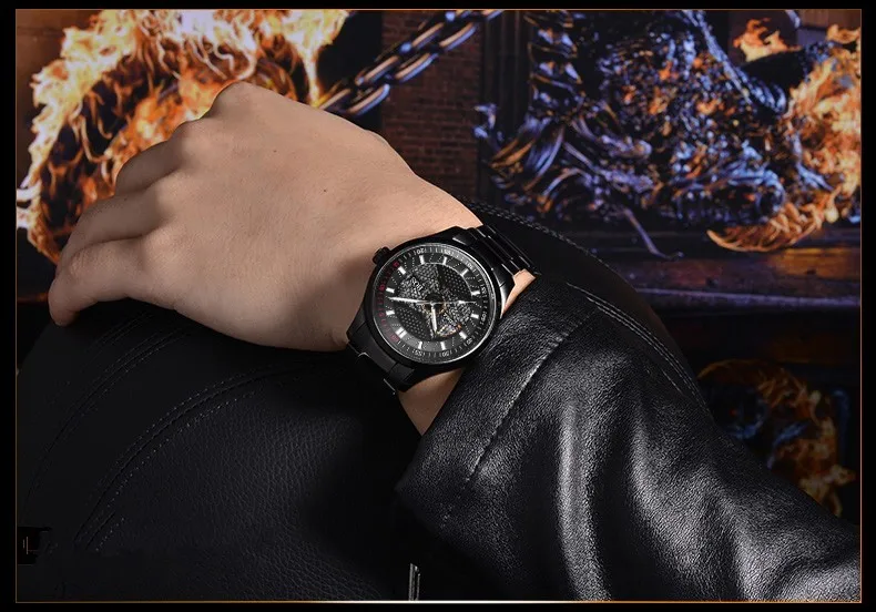 Анжела BOS Элитный бренд черный механические самозаводящиеся автоматические