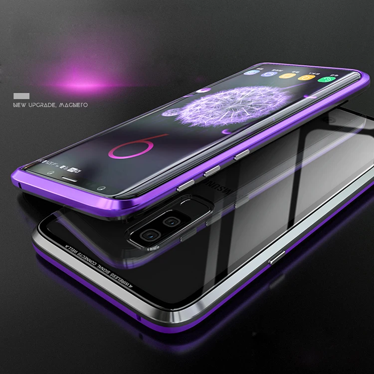 2 in 1 Magnetic Adsorption Case Clear Tempered Glass Built-in for Samsung Galaxy S9 /S9 Plus Metal Cover bumper |