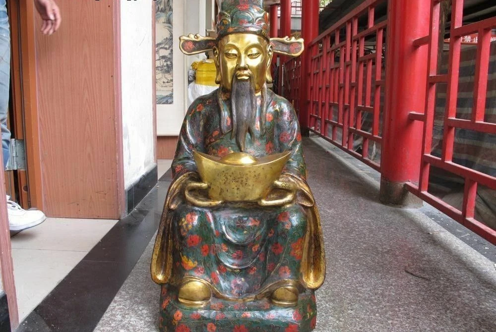 

80-и сантиметровый китайский Fane Бронза Медь Cloisonne YuanBao Бог богатства Маммоне статуя Будды