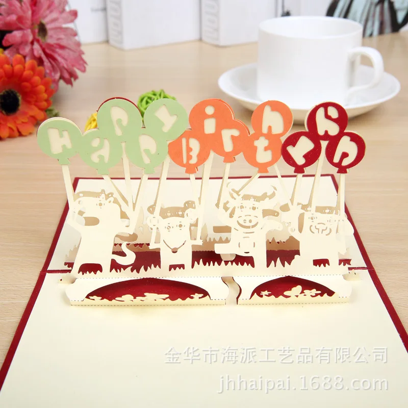 Animal HappyBirthday Всплывающие 3D открытки на день рождения мировые аттракционы место бизнес свадебные приглашения карта туристическая открытка поздравительный подарок открытка спасибо - Цвет: Animal HappyBirthday