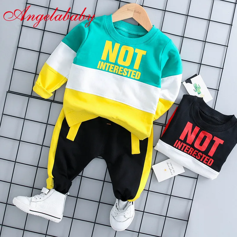 2019 new Autumn Boy Pinch Alphabet Sports Suit Clothes Children's Letter Top + Pants Two-piece Clothing Sets | Детская одежда и