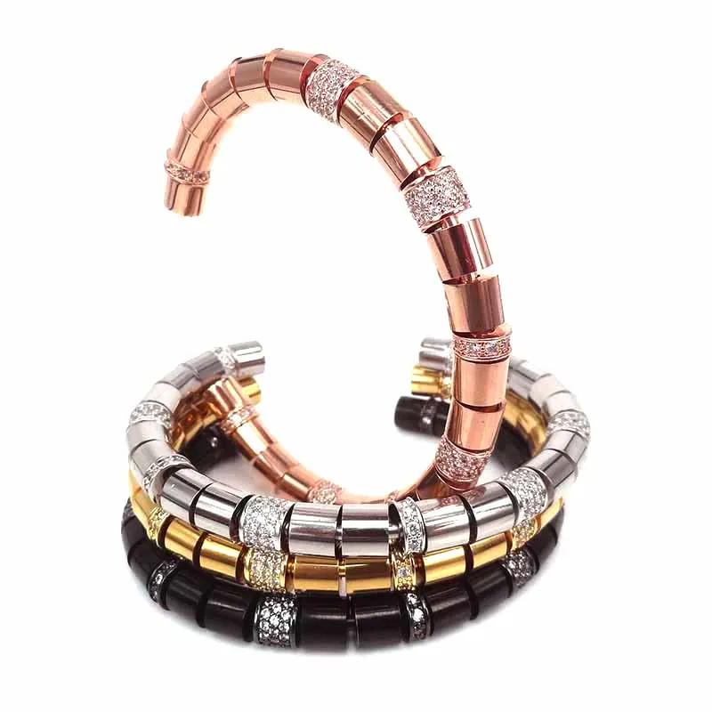 Новый оригинальный браслет из розового золота с прозрачной циркониевой трубкой