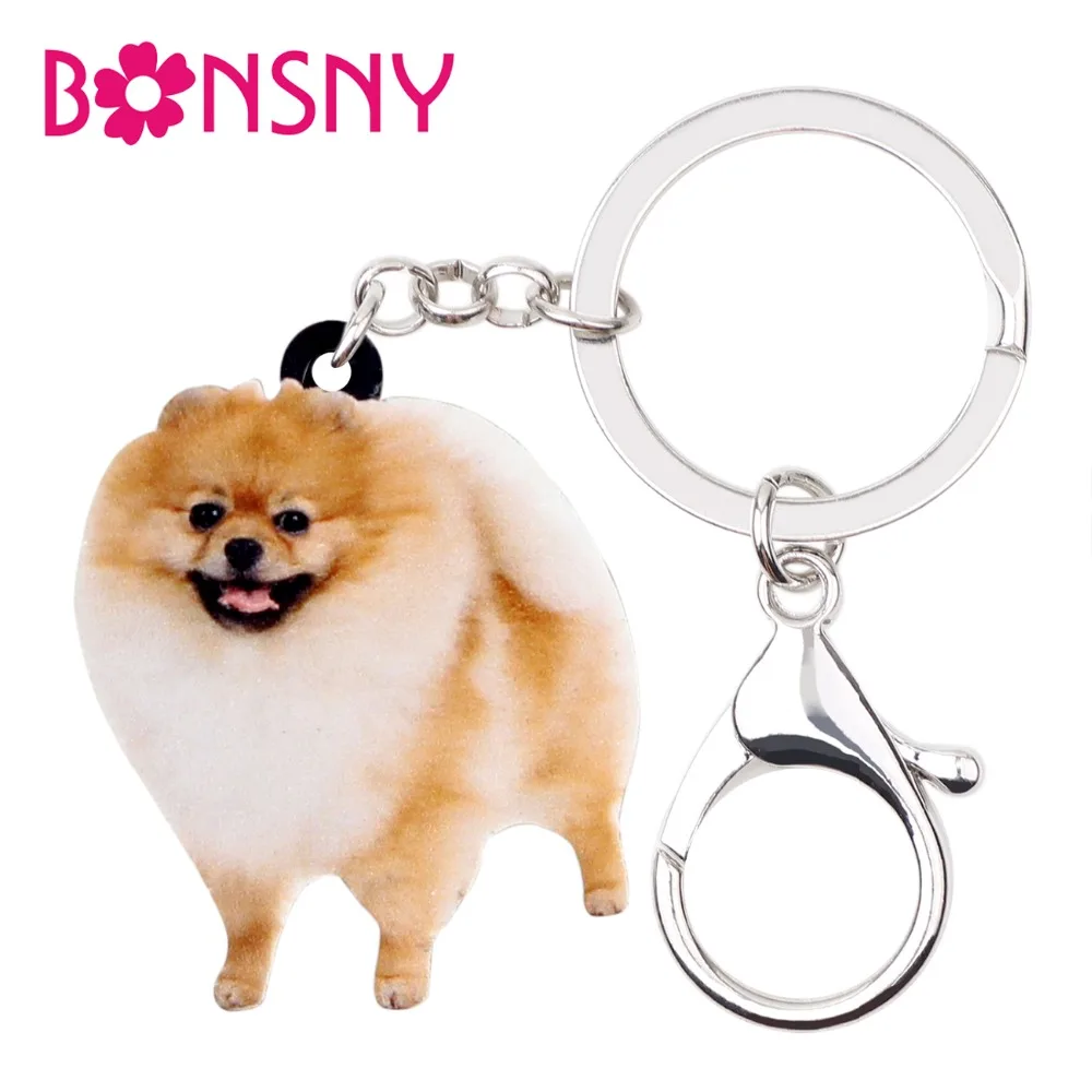 Bonsny эффектные акриловые брелки для ключей Happy Pomeranian Dog кольца модные ювелирные