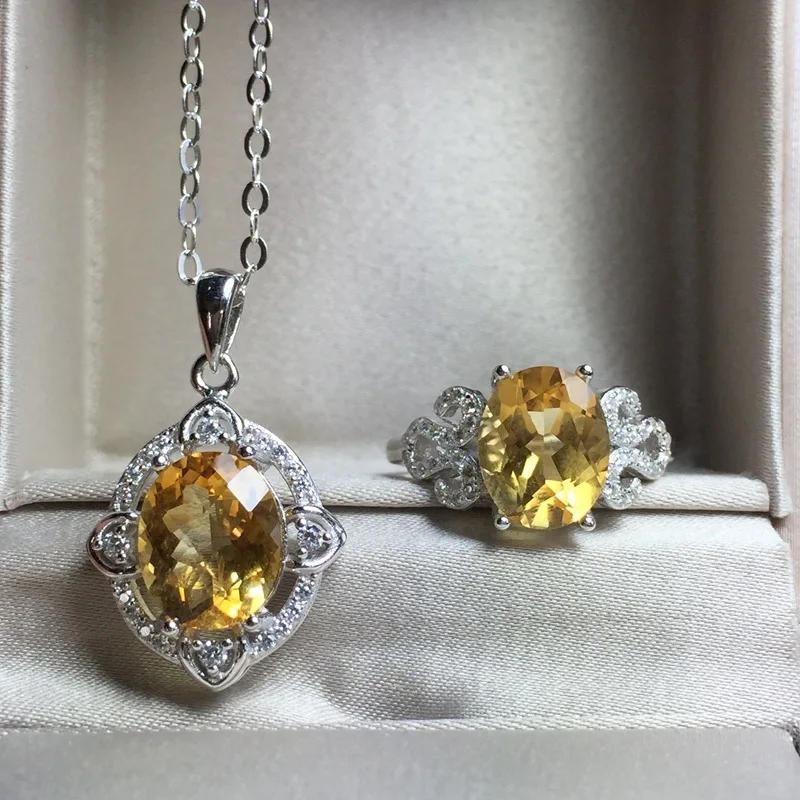 KJJEAXCMY Fine jewelry 925 sterling silver Inlay Citrine Ring Pendant in Sterling Silver female version | Украшения и аксессуары