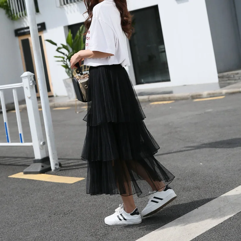 Длинные женские плиссированные юбки корейские модные летние осенние Harajuku