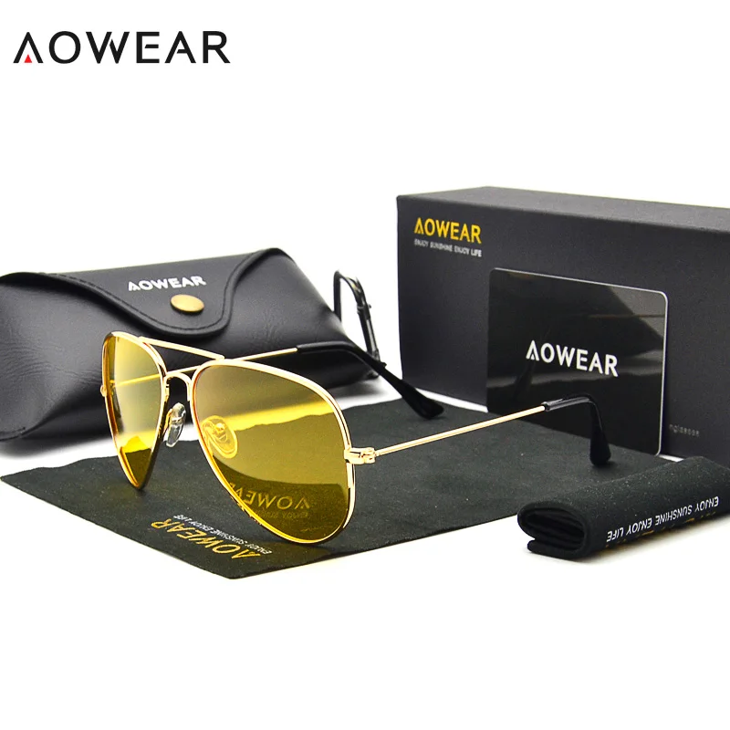 AOWEAR бренд 3025 очки ночного видения очки для вождения поляризованные авиационные желтые солнцезащитные очки мужские очки ночного видения