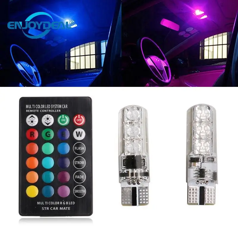 2 шт. T10 5050 SMD 6 LED RGB Авто Клин боковой свет лампы W/пульт дистанционного