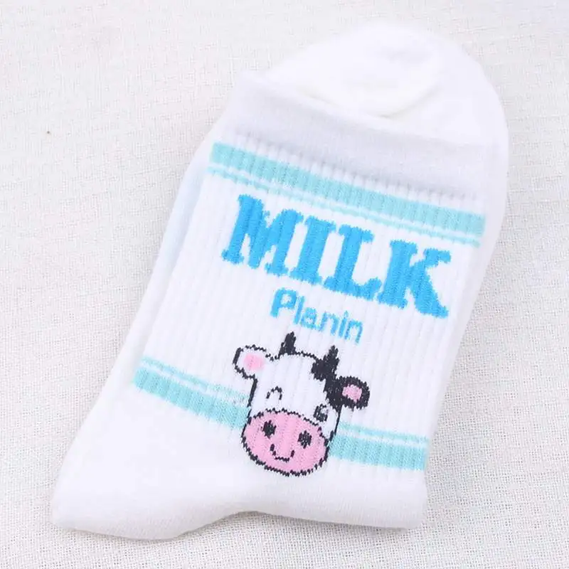 white cow Харадзюку банан печати забавные носки для женщин милый мультфильм медведь носки скейтбордиста мягкие хлопковые повседневные Девушки уличная фрукты носки - Цвет: white cow
