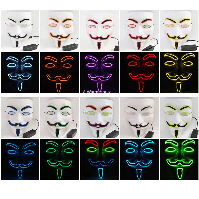 Неоновая маска V для вендетты тушь для ресниц Led Guy Fawkes маска маскарадные маски вечерние тушь на Хэллоуин светящаяся маска светильник Maska Scary